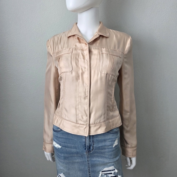 Prada Silk Jacket, Champagne With Soft Black Lining, Size Small 42 - Picture 5 of 16